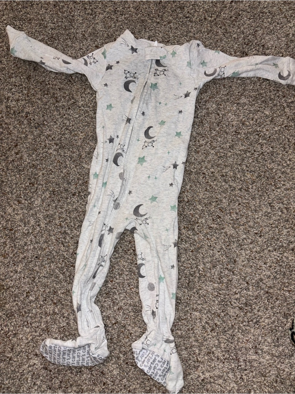 Carter's Light Gray Footed Sleeper with Moon & Star Print